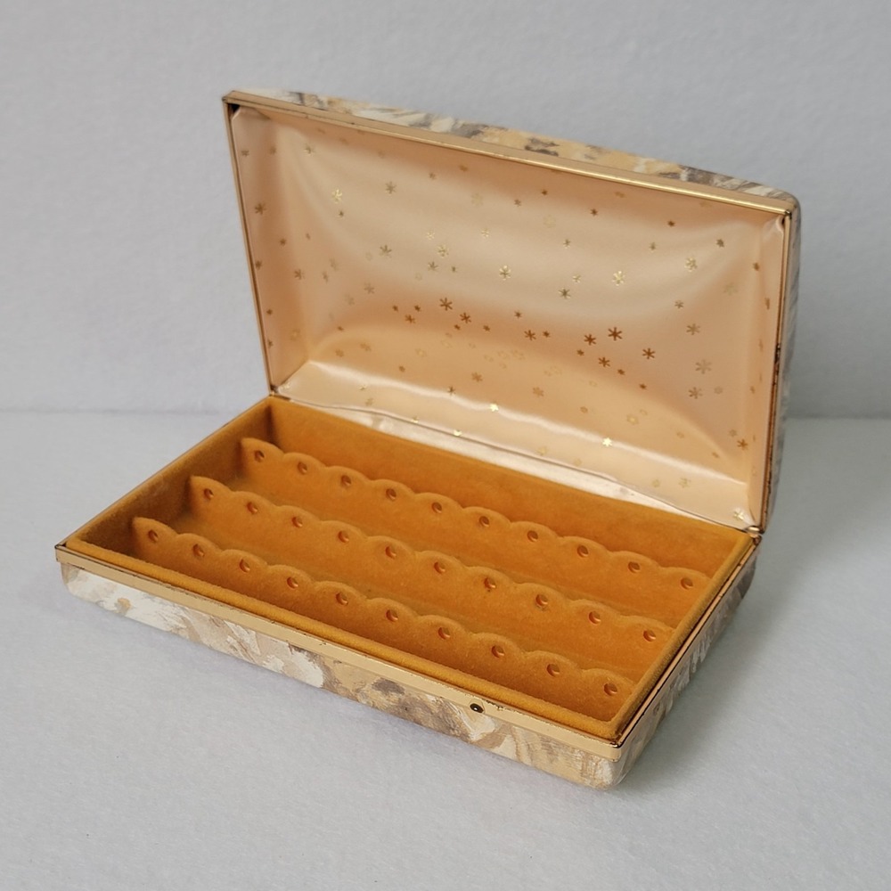 Vintage MELE Jewelry Box Velvet Gold Trim Ring Earring Organizer Mid Century